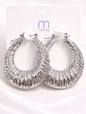 Silver Textured Statement Hoop Earrings Bold Chunky Open Hoops NWT